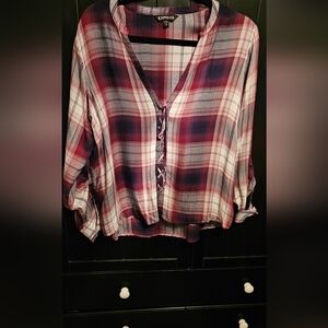 Plaid Lace-Up Women's Top